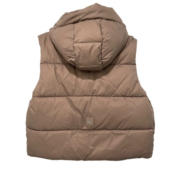 New Alo Womens Gold Rush Puffer Vest Hood Light Cocoa Size Large - Picture 6 of 10